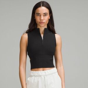 lulu open back half zip sweater